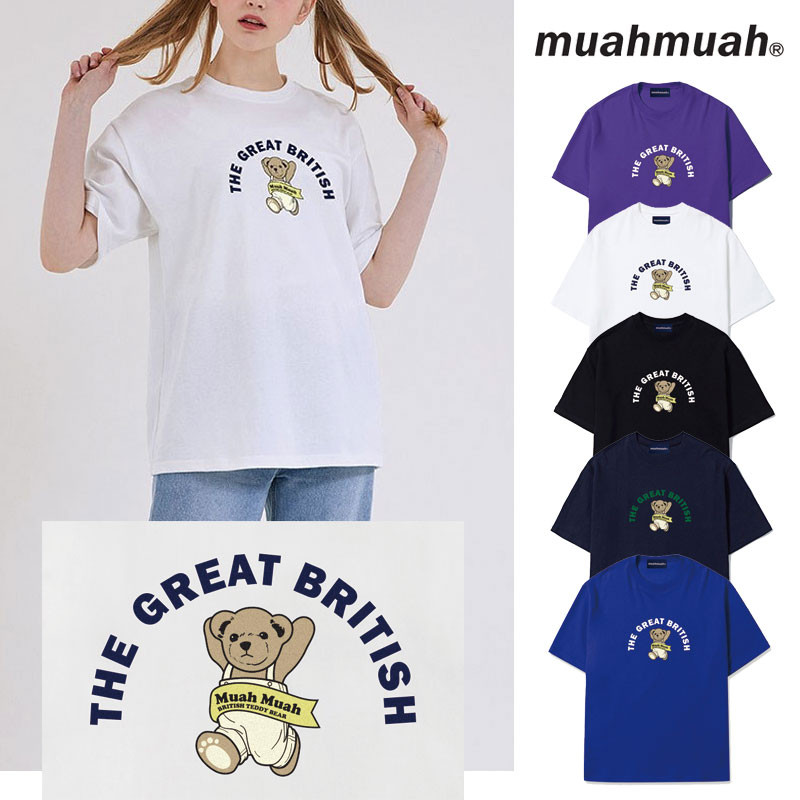 [MUAHMUAH] MUT21918 Running Bear Line Short-Sleeved T-Shirt ムアムア 半袖 Tシャツ レディース メンズ 韓国ファッション