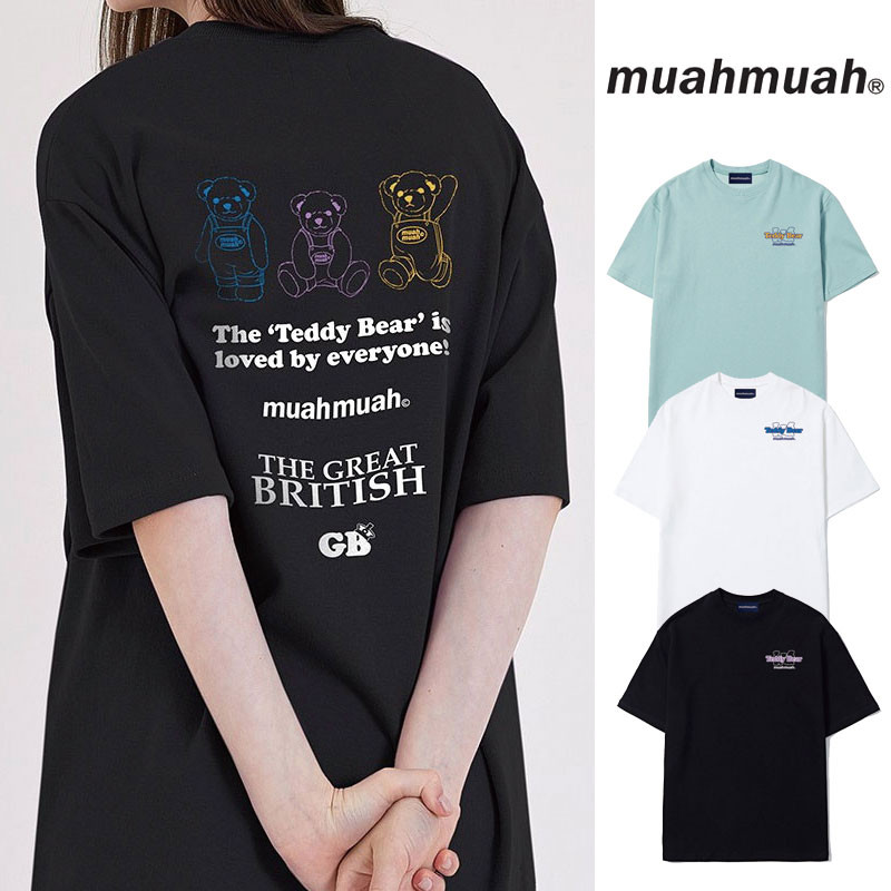 [MUAHMUAH] MUT21919 Triple Bear Printed Short-Sleeved T-Shirt ムアムア 半袖 Tシャツ レディース メンズ 韓国ファッション