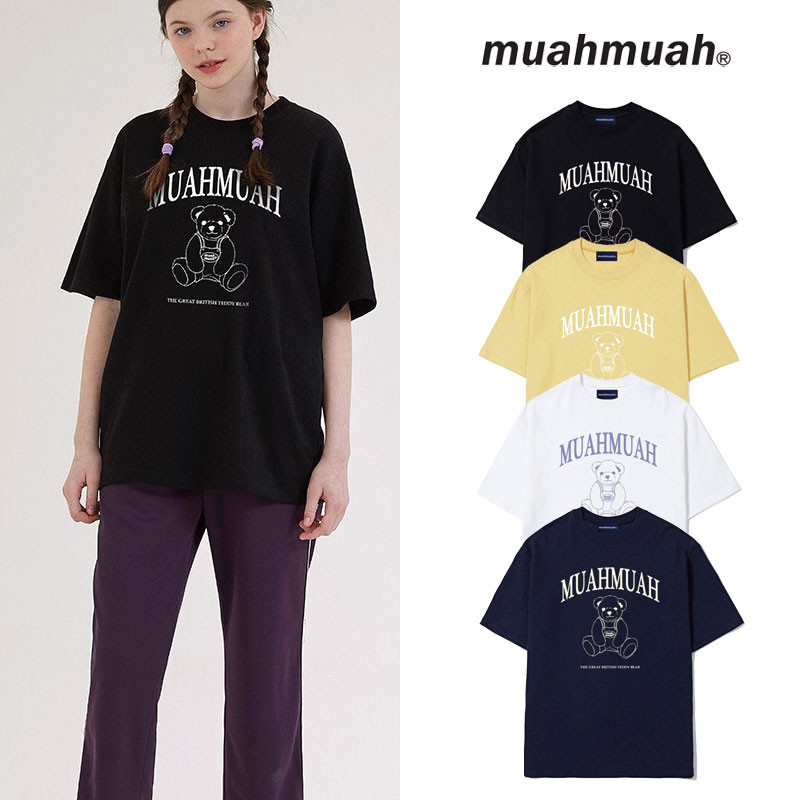 [MUAHMUAH] MUT21912 Signature Bear Line Short-Sleeved T-Shirt ムアムア 半袖 Tシャツ レディース メンズ 韓国ファッション