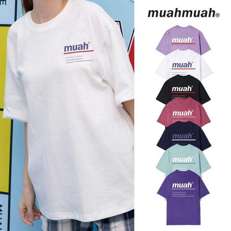 [MUAHMUAH] MUT19068 Red Line MUAH T-shirt ムアムア 半袖 Tシャツ レディース メンズ 韓国ファッション
