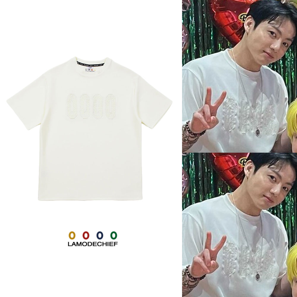 [LAMODECHIEF] BTS ジョングク 着用 21SS LACE LOGO TSHIRTS アイボリー 半袖Tシャツ V LIVE 着用