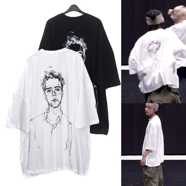 BTS V 着用マンフェイス ジャイアント オーバーフィット ボックスTシャツ 半袖 ブラックスワン 振り付け映像テヒョンが着用